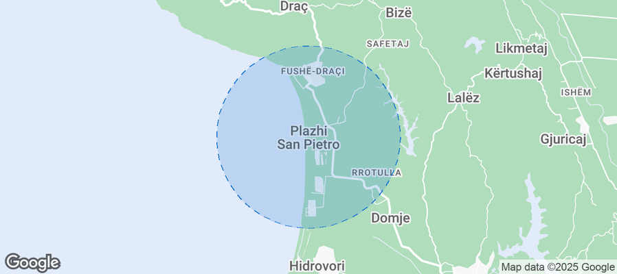 Map of Airbnb listings in Plazhi San Pietro