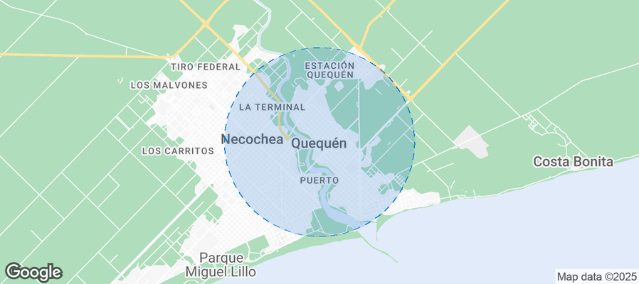 Map of Airbnb listings in Quequén