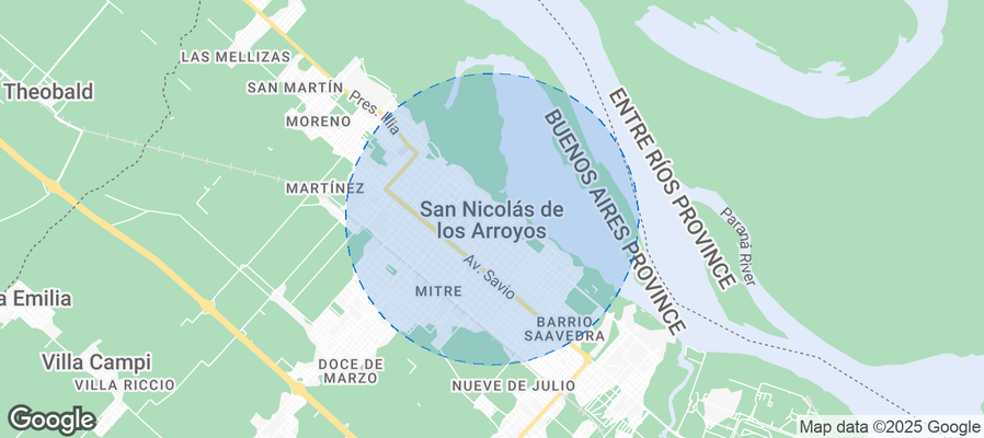 Map of Airbnb listings in San Nicolás de los Arroyos