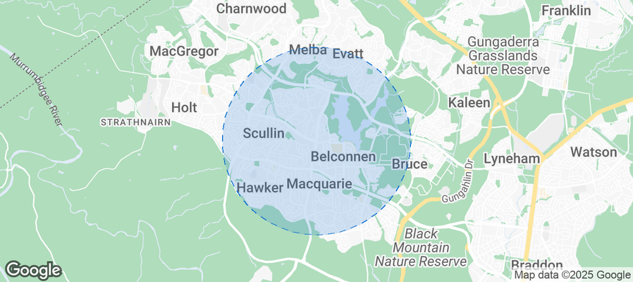 Map of Airbnb listings in District of Belconnen