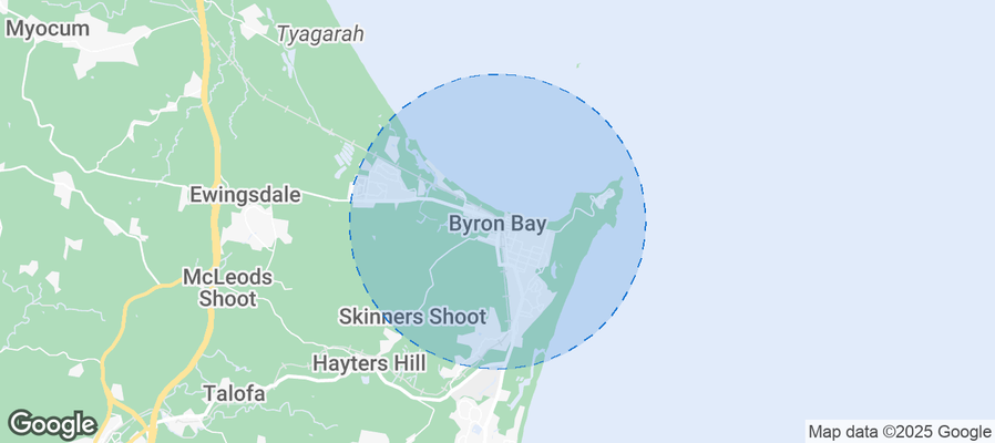 Map of Airbnb listings in Byron Bay