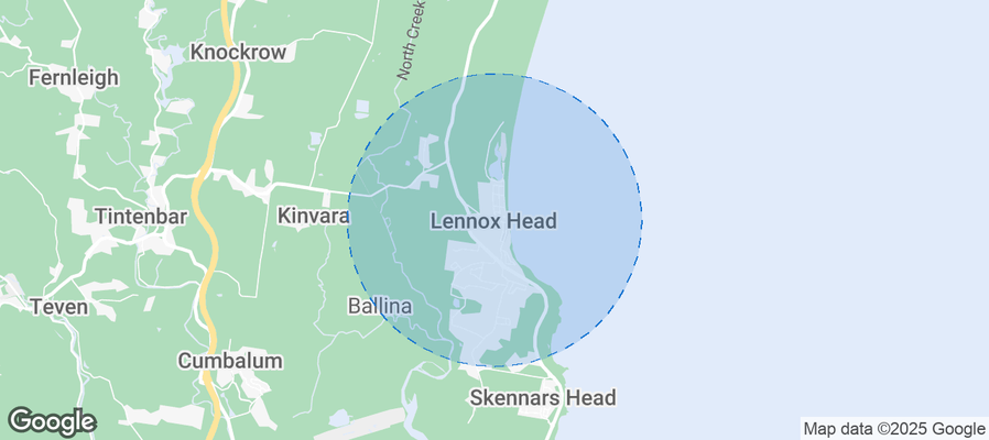 Map of Airbnb listings in Lennox Head