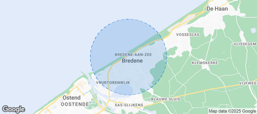 Map of Airbnb listings in Bredene