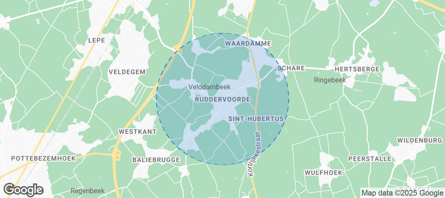 Map of Airbnb listings in Ruddervoorde