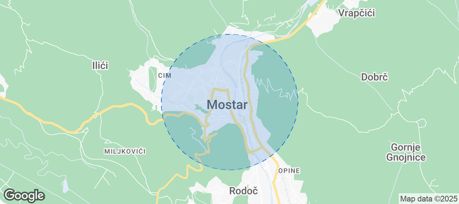 Map of Airbnb listings in Mostar
