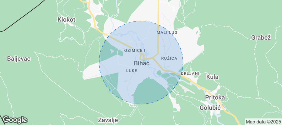 Map of Airbnb listings in Bihać