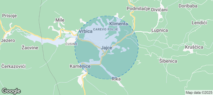 Map of Airbnb listings in Jajce