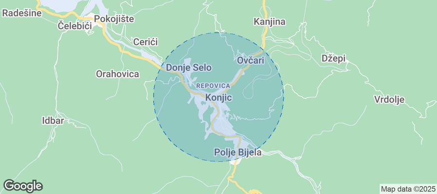 Map of Airbnb listings in Konjic