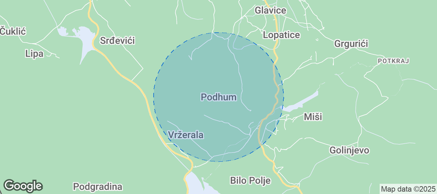 Map of Airbnb listings in Local community Podhum