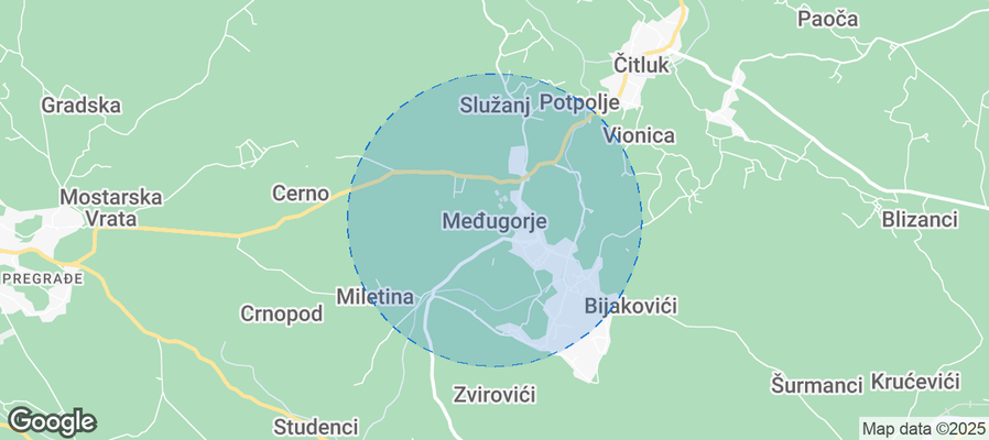 Map of Airbnb listings in Međugorje
