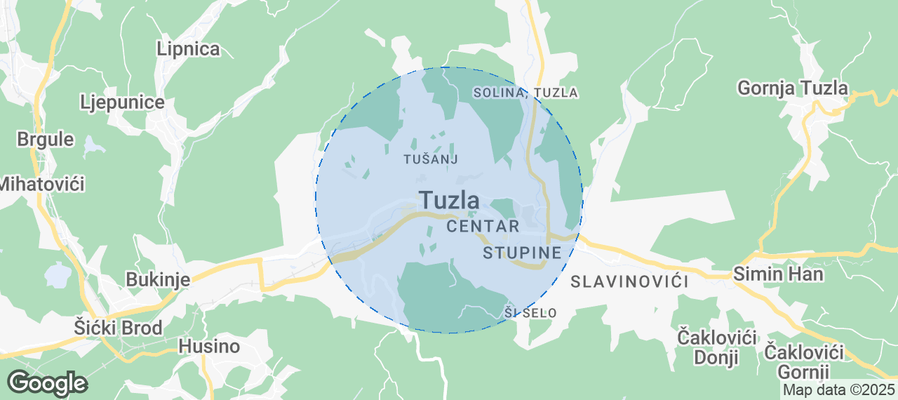 Map of Airbnb listings in Tuzla