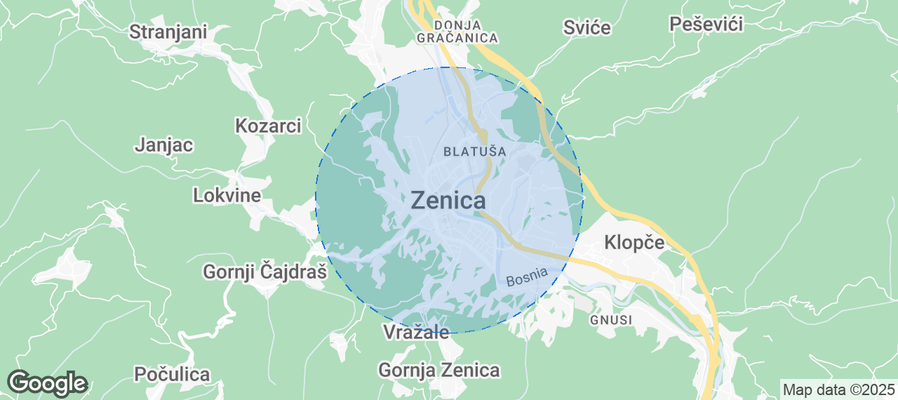 Map of Airbnb listings in Zenica