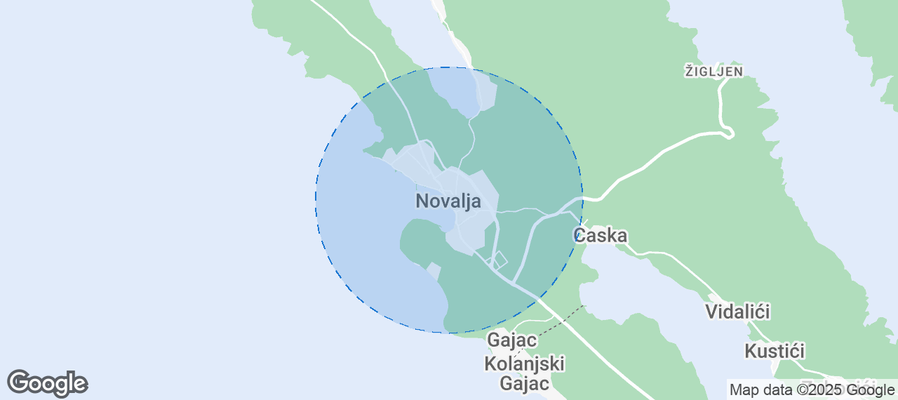 Map of Airbnb listings in Novalja
