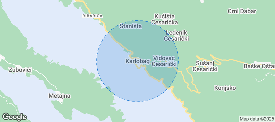 Map of Airbnb listings in Karlobag