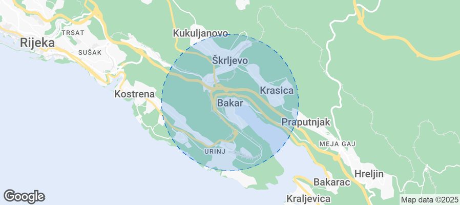 Map of Airbnb listings in Bakar