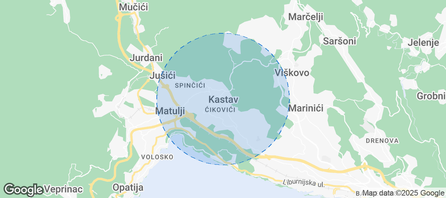 Map of Airbnb listings in Kastav