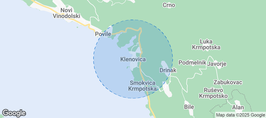 Map of Airbnb listings in Klenovica