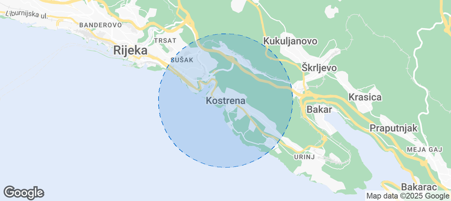 Map of Airbnb listings in Kostrena