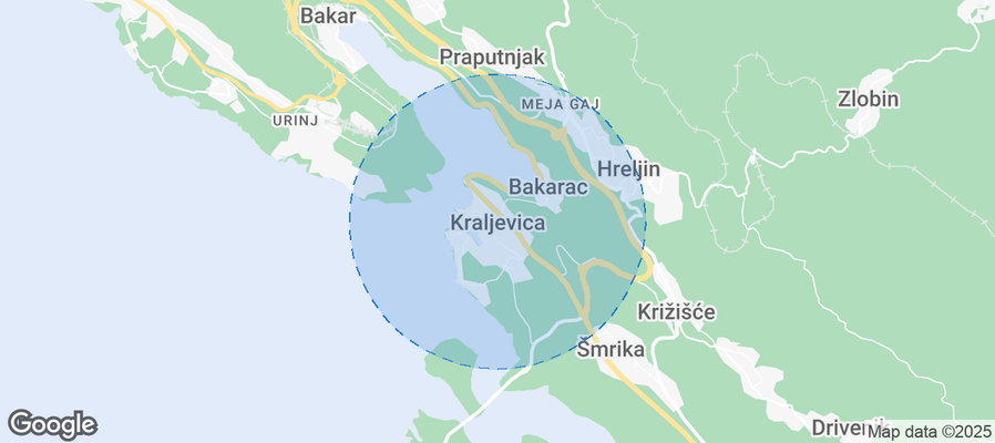 Map of Airbnb listings in Kraljevica