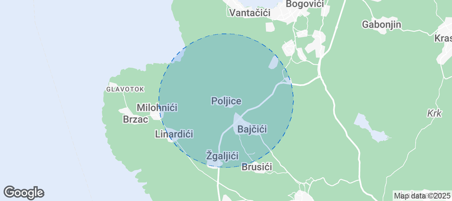 Map of Airbnb listings in Poljica