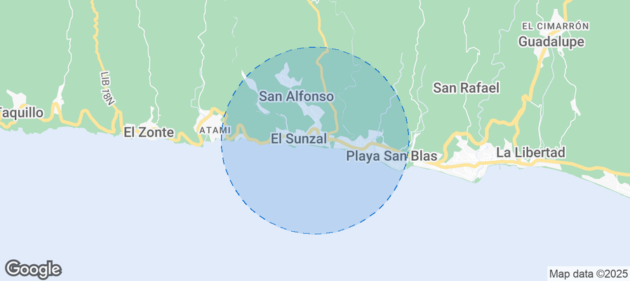 Map of Airbnb listings in El Tunco