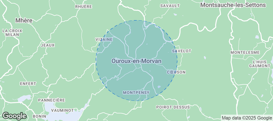 Map of Airbnb listings in Ouroux-en-Morvan