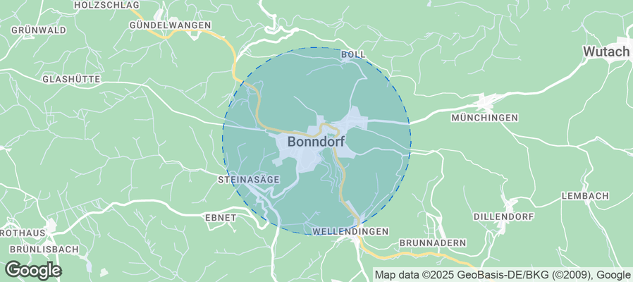 Map of Airbnb listings in Bonndorf im Schwarzwald