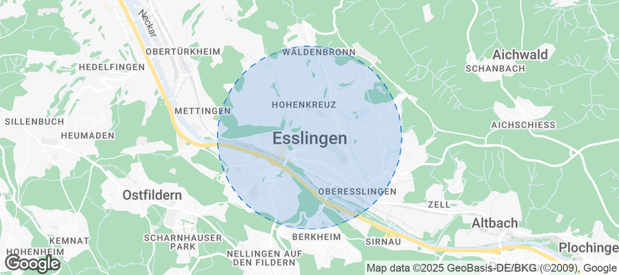 Map of Airbnb listings in Esslingen am Neckar