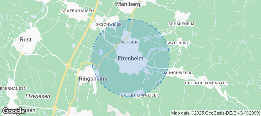 Map of Airbnb listings in Ettenheim