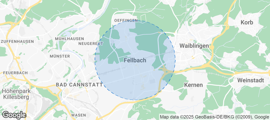 Map of Airbnb listings in Fellbach