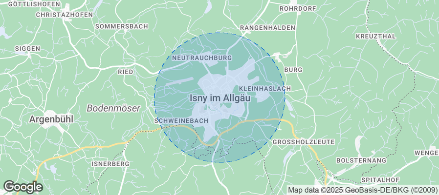 Map of Airbnb listings in Isny im Allgäu