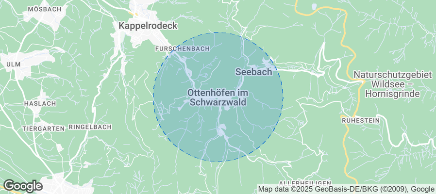 Map of Airbnb listings in Ottenhöfen im Schwarzwald