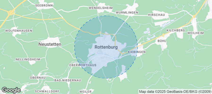 Map of Airbnb listings in Rottenburg am Neckar