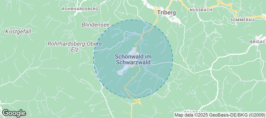 Map of Airbnb listings in Schönwald im Schwarzwald