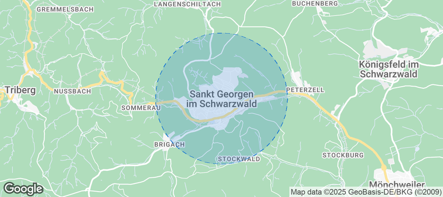 Map of Airbnb listings in St. Georgen im Schwarzwald
