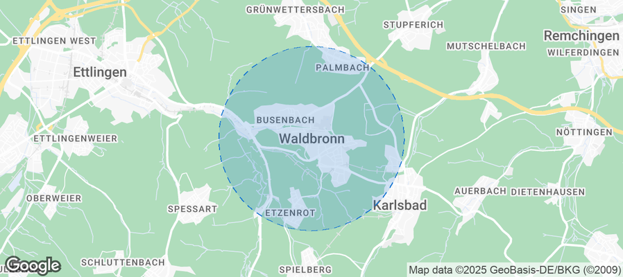 Map of Airbnb listings in Waldbronn