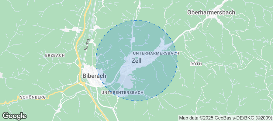 Map of Airbnb listings in Zell am Harmersbach