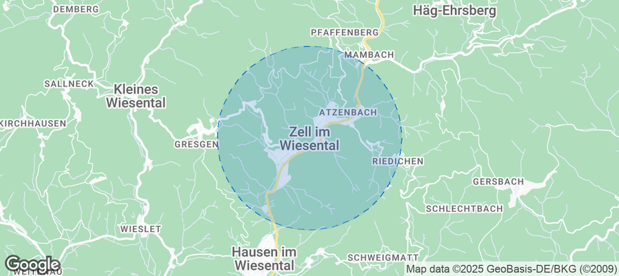 Map of Airbnb listings in Zell im Wiesental