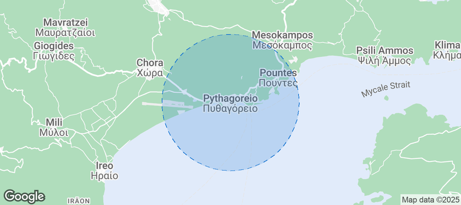 Map of Airbnb listings in Municipal Unit of Pythagoreio