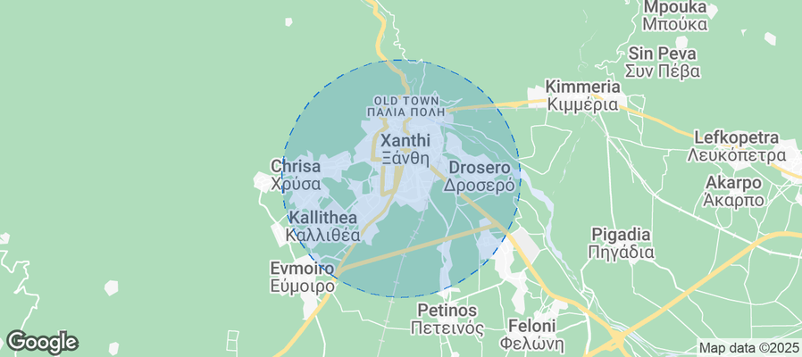 Map of Airbnb listings in Xanthi
