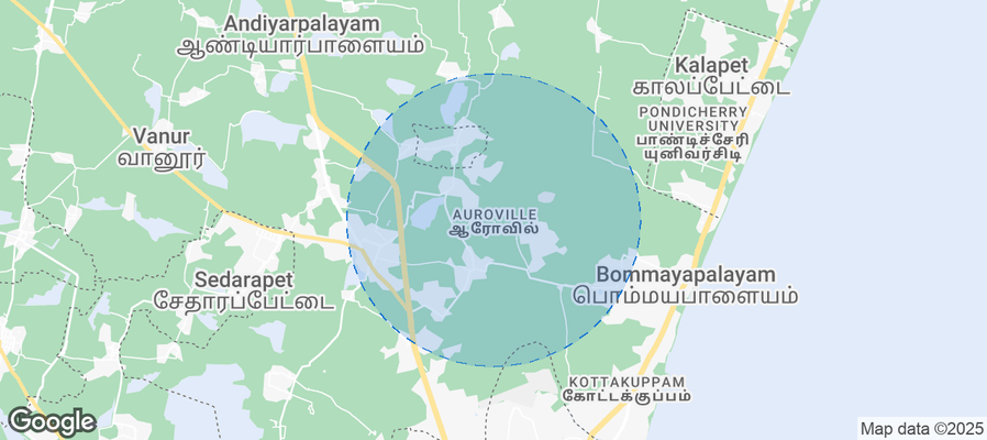 Map of Airbnb listings in Auroville