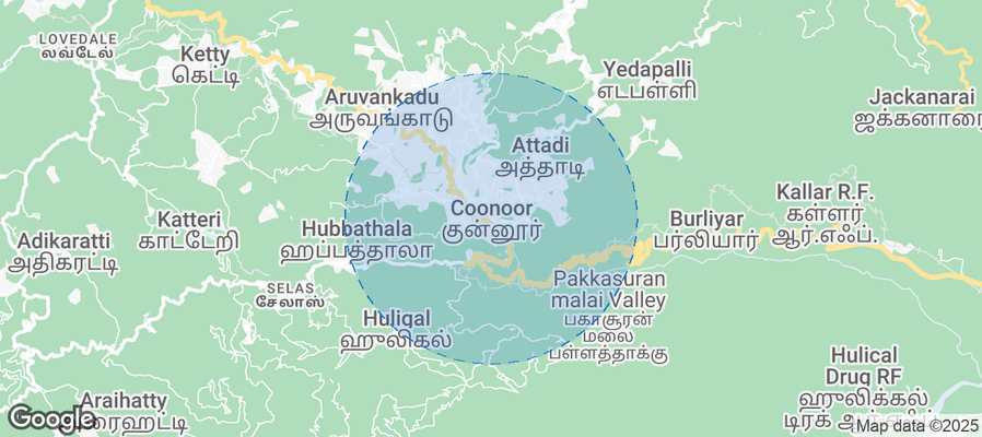 Map of Airbnb listings in Coonoor