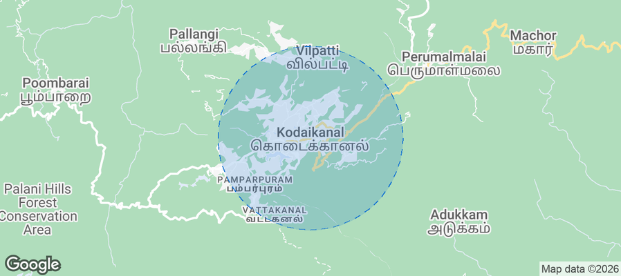 Map of Airbnb listings in Kodaikkanal