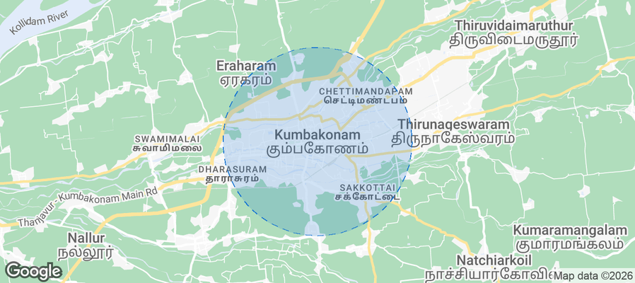 Map of Airbnb listings in Kumbakonam