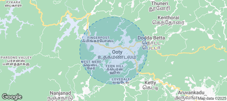 Map of Airbnb listings in Ooty