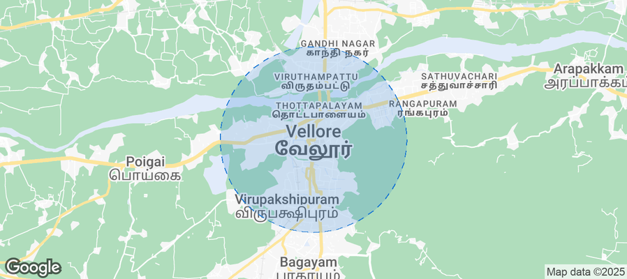 Map of Airbnb listings in Vellore