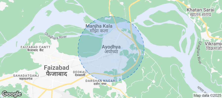 Map of Airbnb listings in Ayodhya