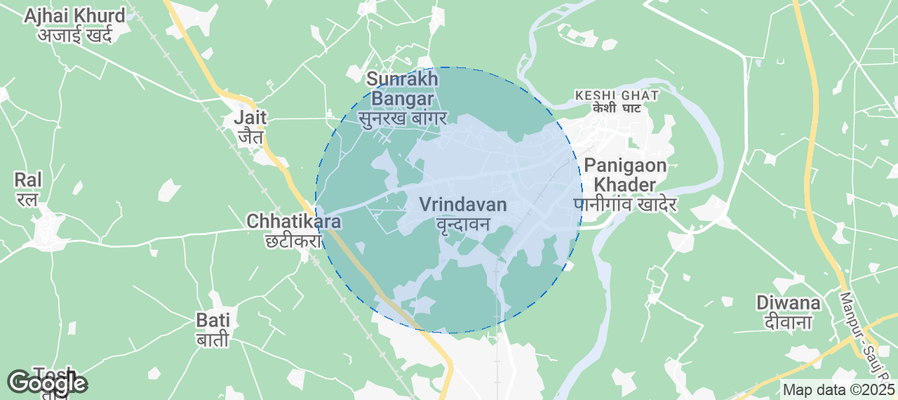 Map of Airbnb listings in Vrindavan