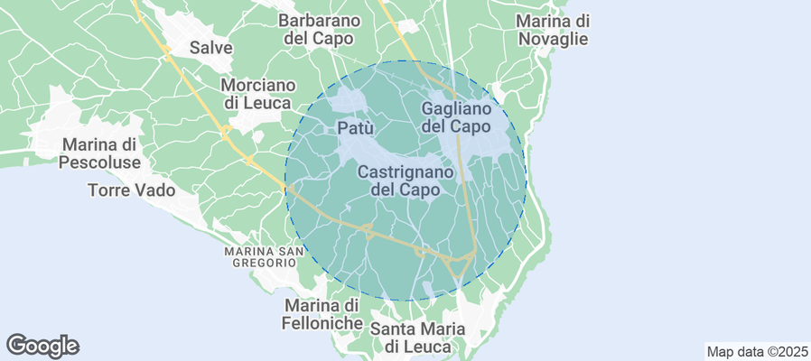 Map of Airbnb listings in Castrignano del Capo