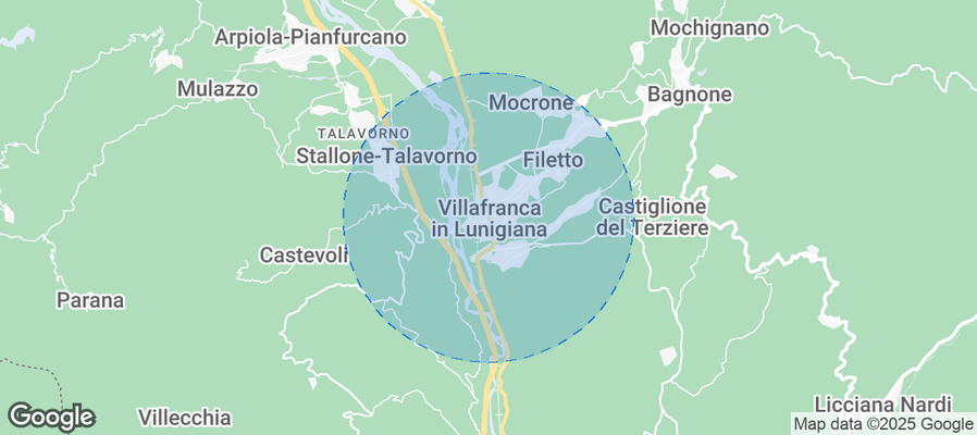 Map of Airbnb listings in Villafranca in Lunigiana